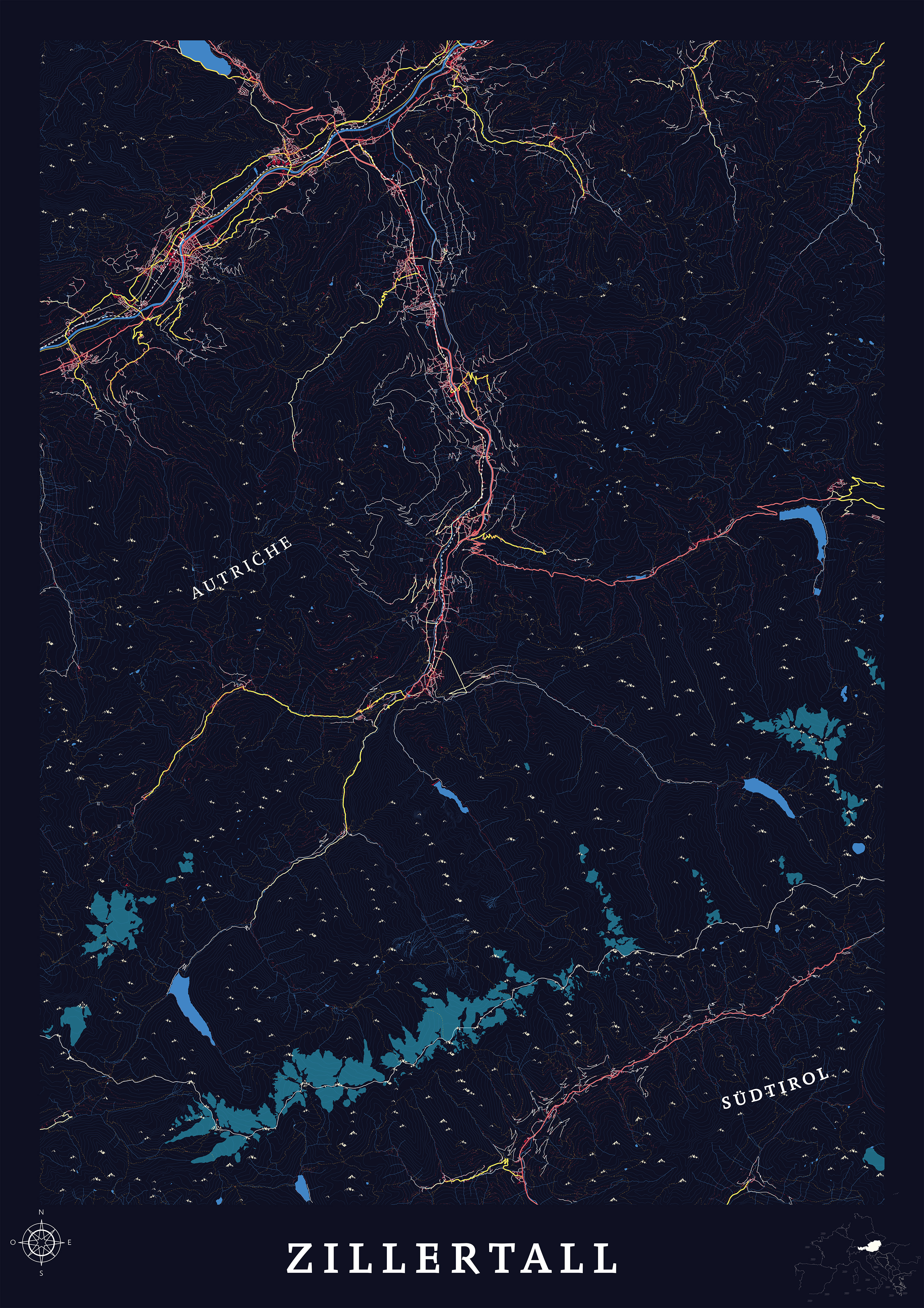 Carte de la région du Zillertale, 2020